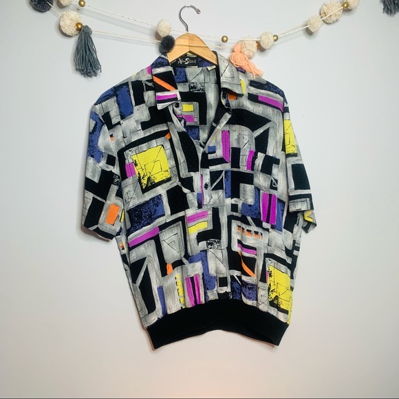 VINTAGE streetwear purple silk geometric polo - Picture 9 of 10